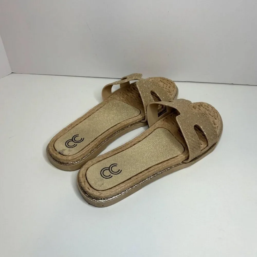 Cindy Claire Studded Jewel Rubber Flat Sandals Slip On Slides Womens Designer - Picture 4 of 9